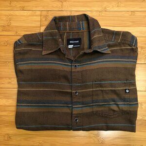 Marmot Striped Flannel Long Sleeve Brown Blue Sml Outdoors Hike Skate Surf Snow